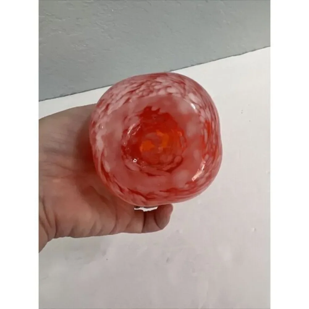 Vintage Red, Orange& White Swirl Glass Bud Vase With‎ Ruffle Top